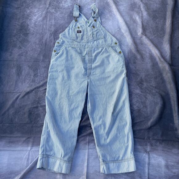 Vintage 70's Oshkosh B'Gosh Hickory Striped Railroad Denim Overalls Bibs Sz XL - Picture 1 of 13
